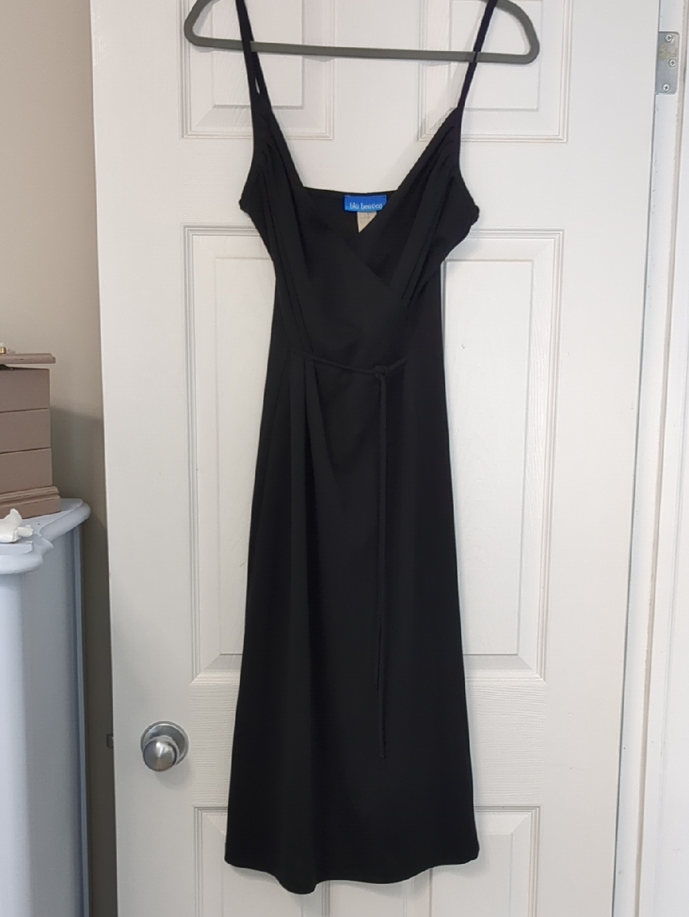 Black Slip Midi Dress with Tie Waist